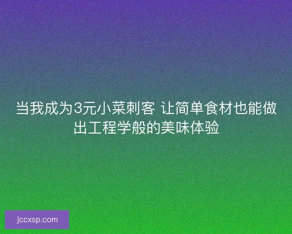 当我成为3元小菜刺客 让简单食材也能做出工程学般的美味体验